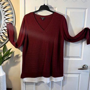 Hilary Radley, knit lightweight sweater, burgandy.